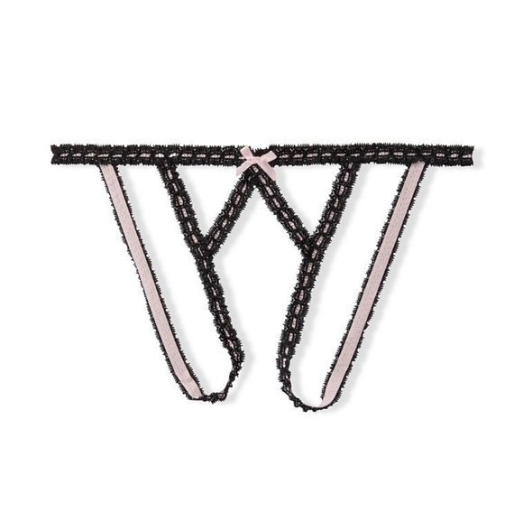 Victoria's secret crotchless black and pink cheekini panty. Medium. - Picture 1 of 6